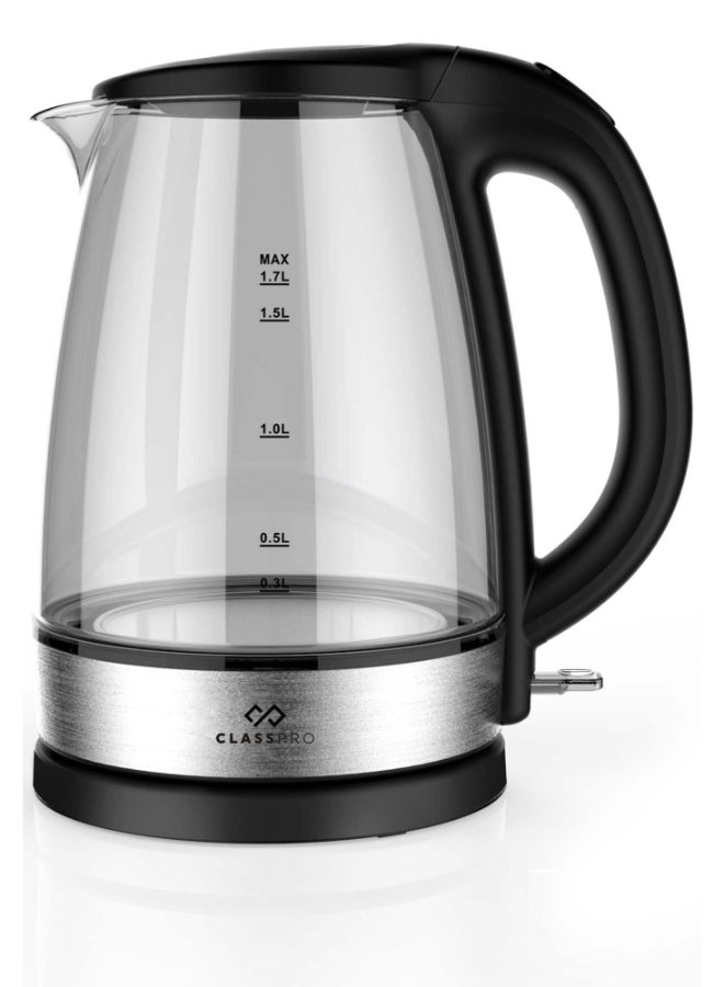 Kettle 1.7L, Glass Body, 1850-2200W, Black